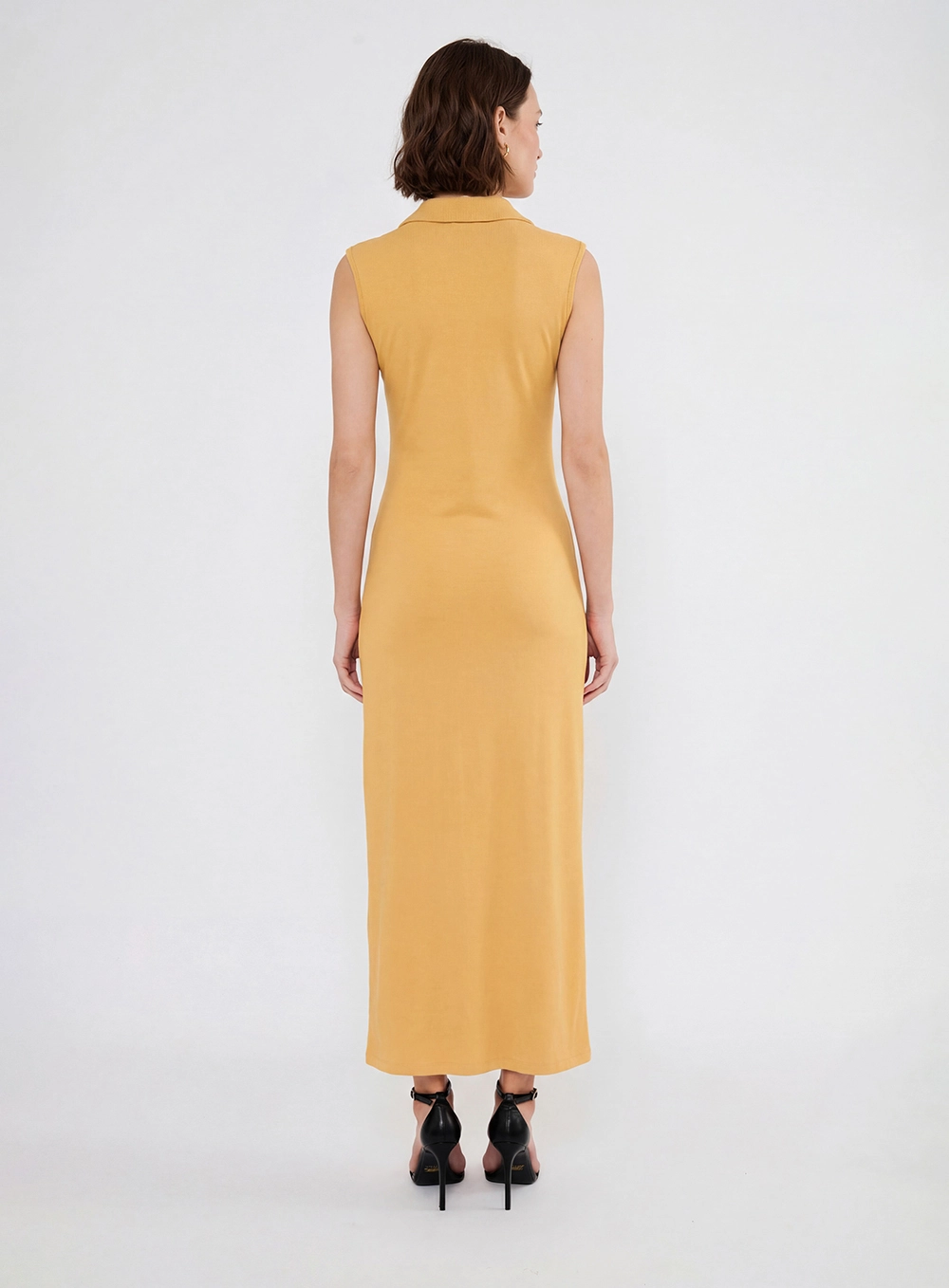 Vestido Midi Slim Com Gola Amarelo 2