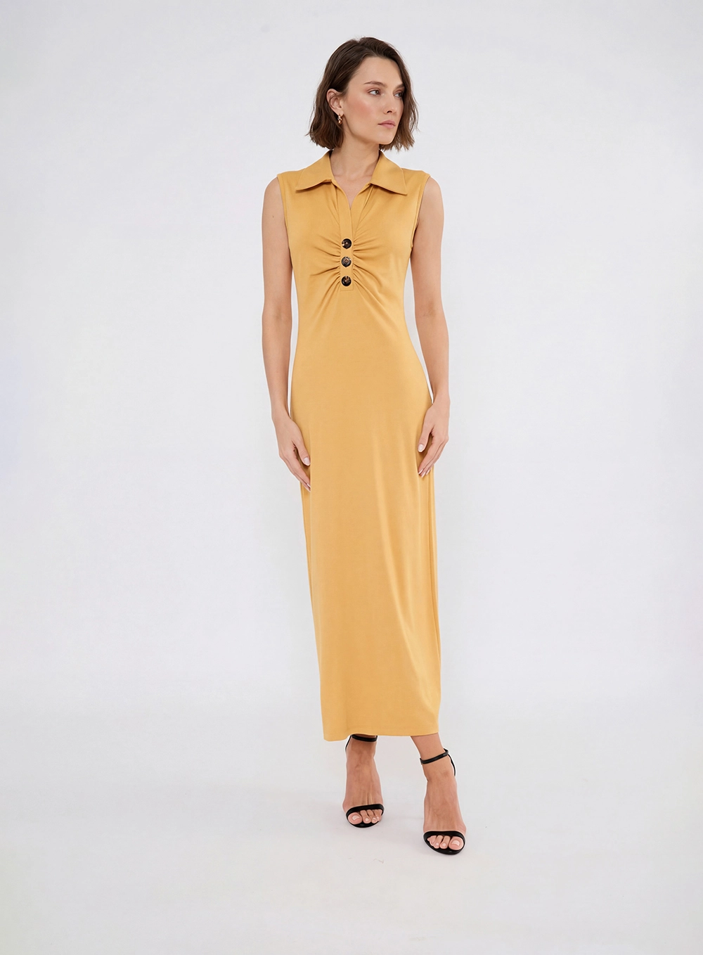 Vestido Midi Slim Com Gola Amarelo 3