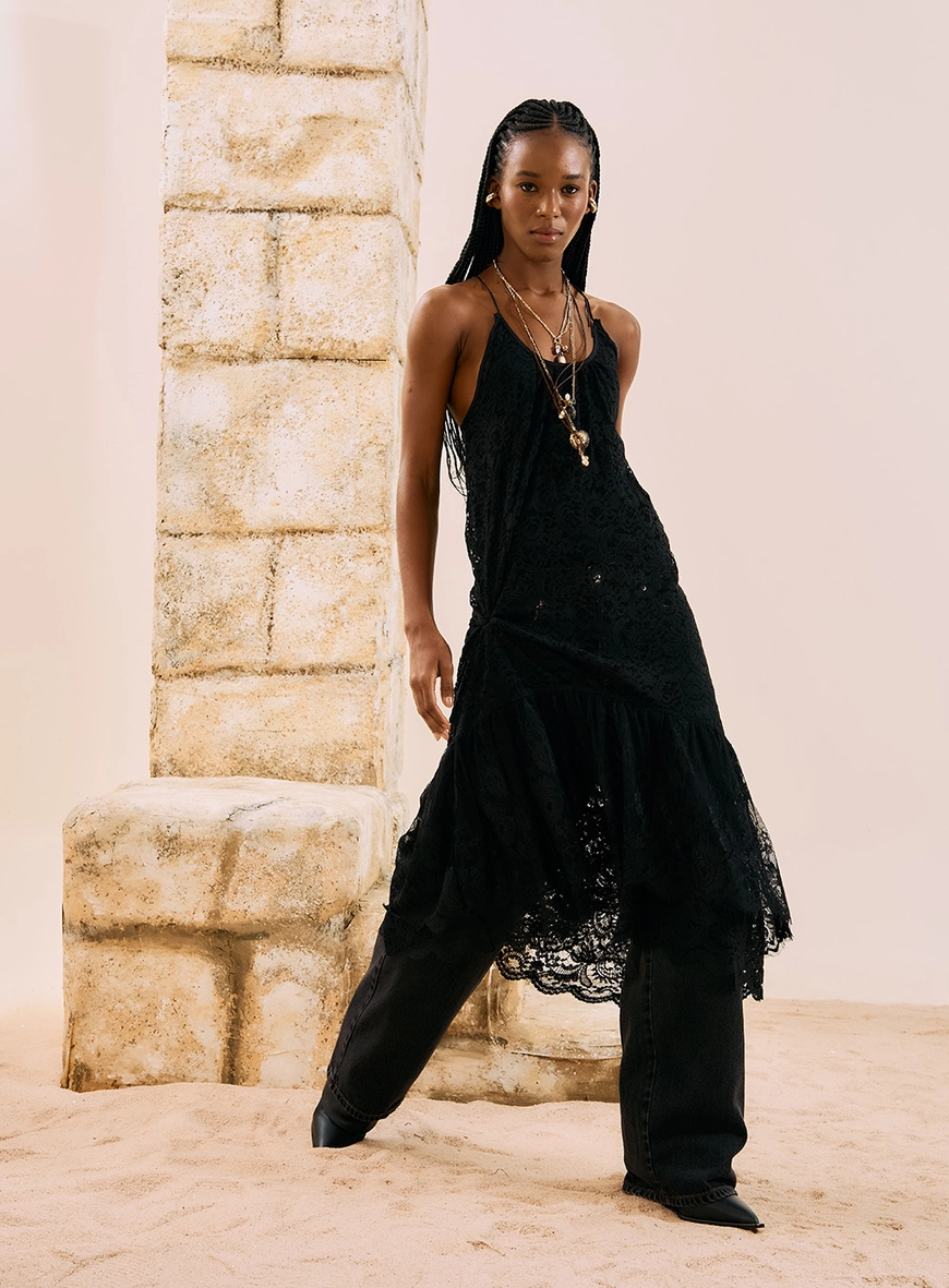 Vestido Midi Renda Boho Preto 2