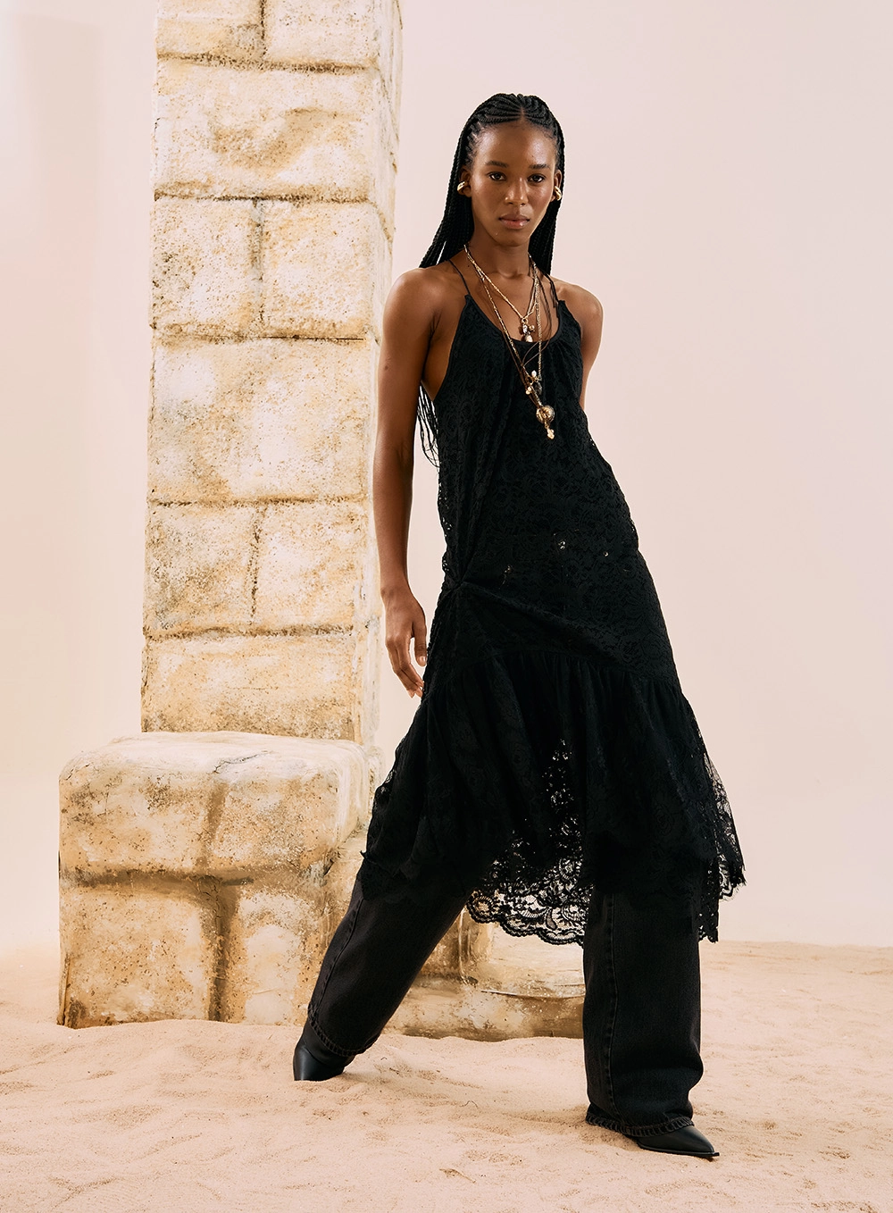 Vestido Midi Renda Boho Preto 2