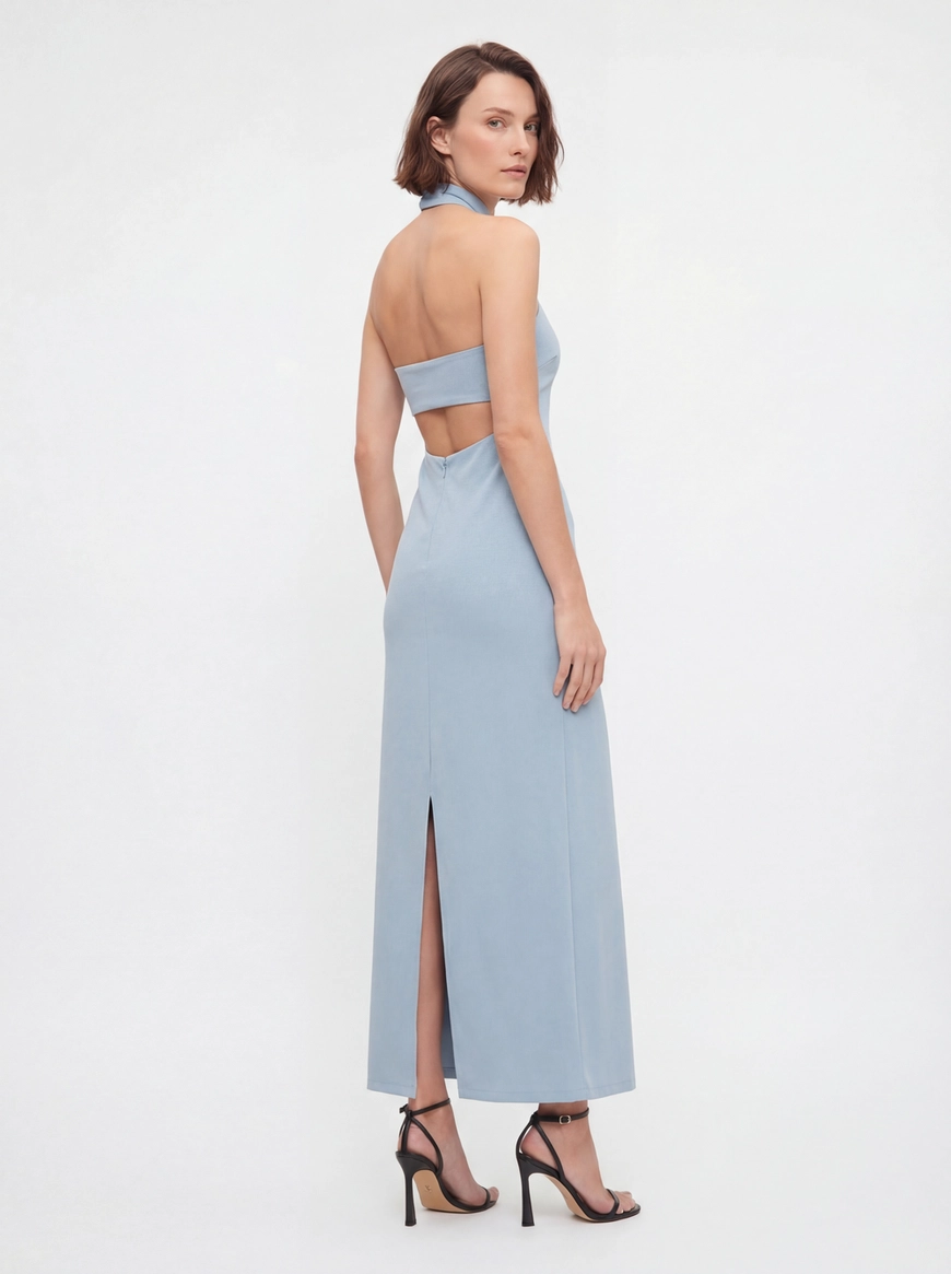 Vestido Longo Slim Frente Única Azul 1