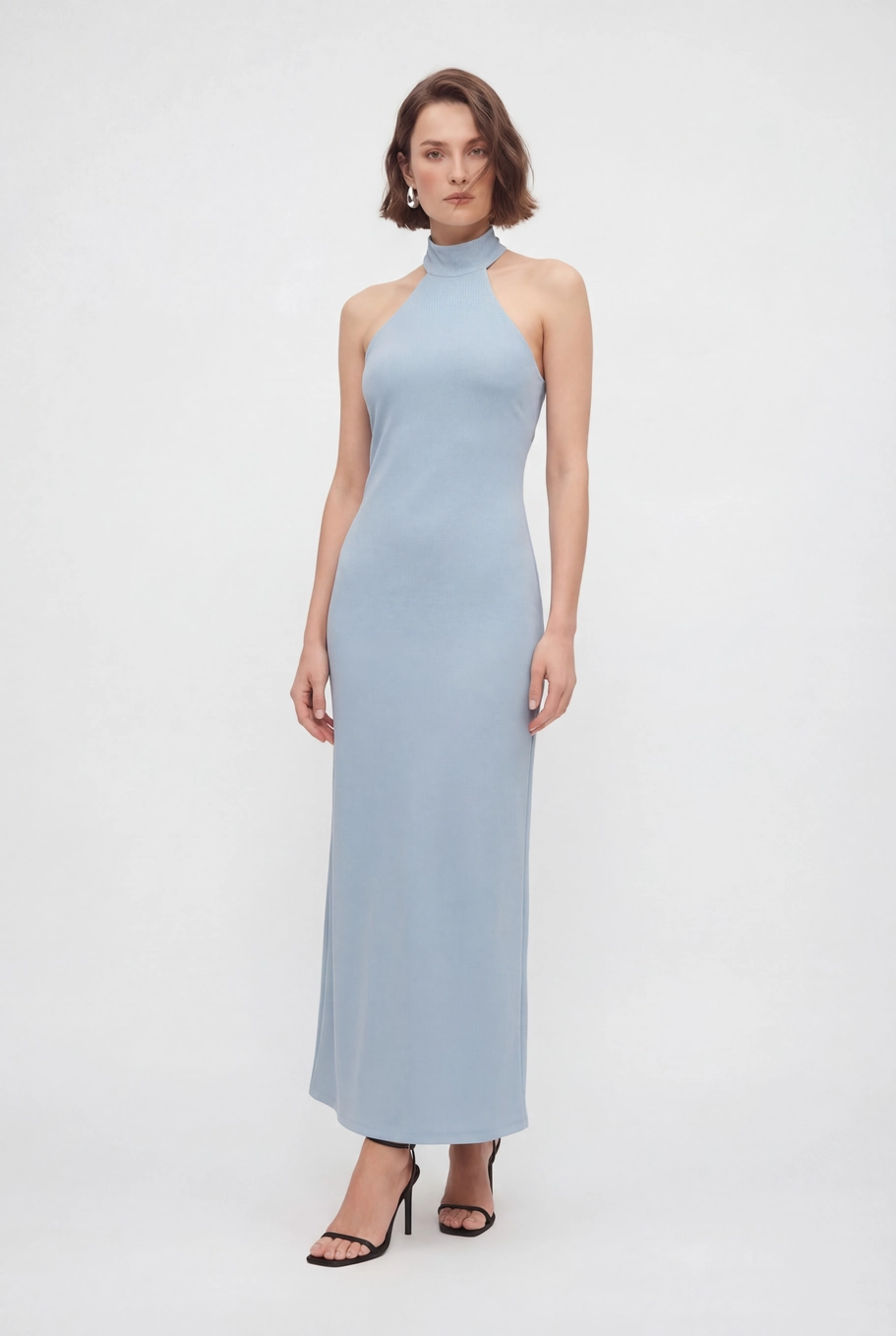 Vestido Longo Slim Frente Única Azul 2