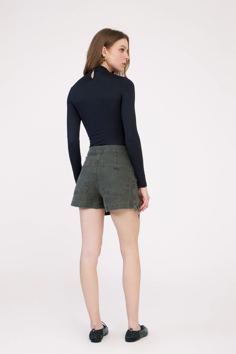 Short Saia Sarja Trapeze Alta Verde 2
