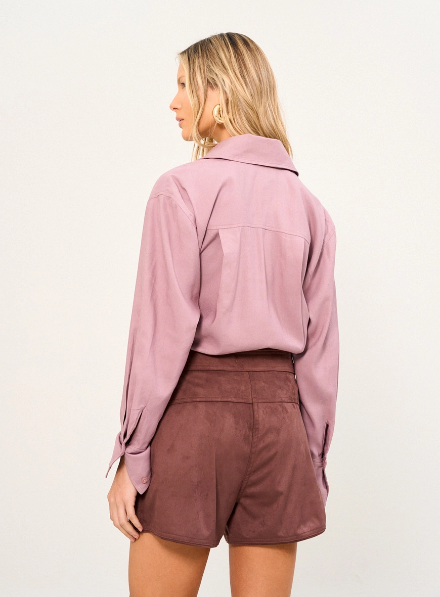 Short Feminino Alfaiataria Com Textura Marrom 2