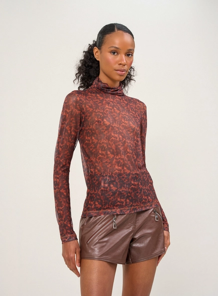 Blusa Feminina Gola Alta Com Estampa
