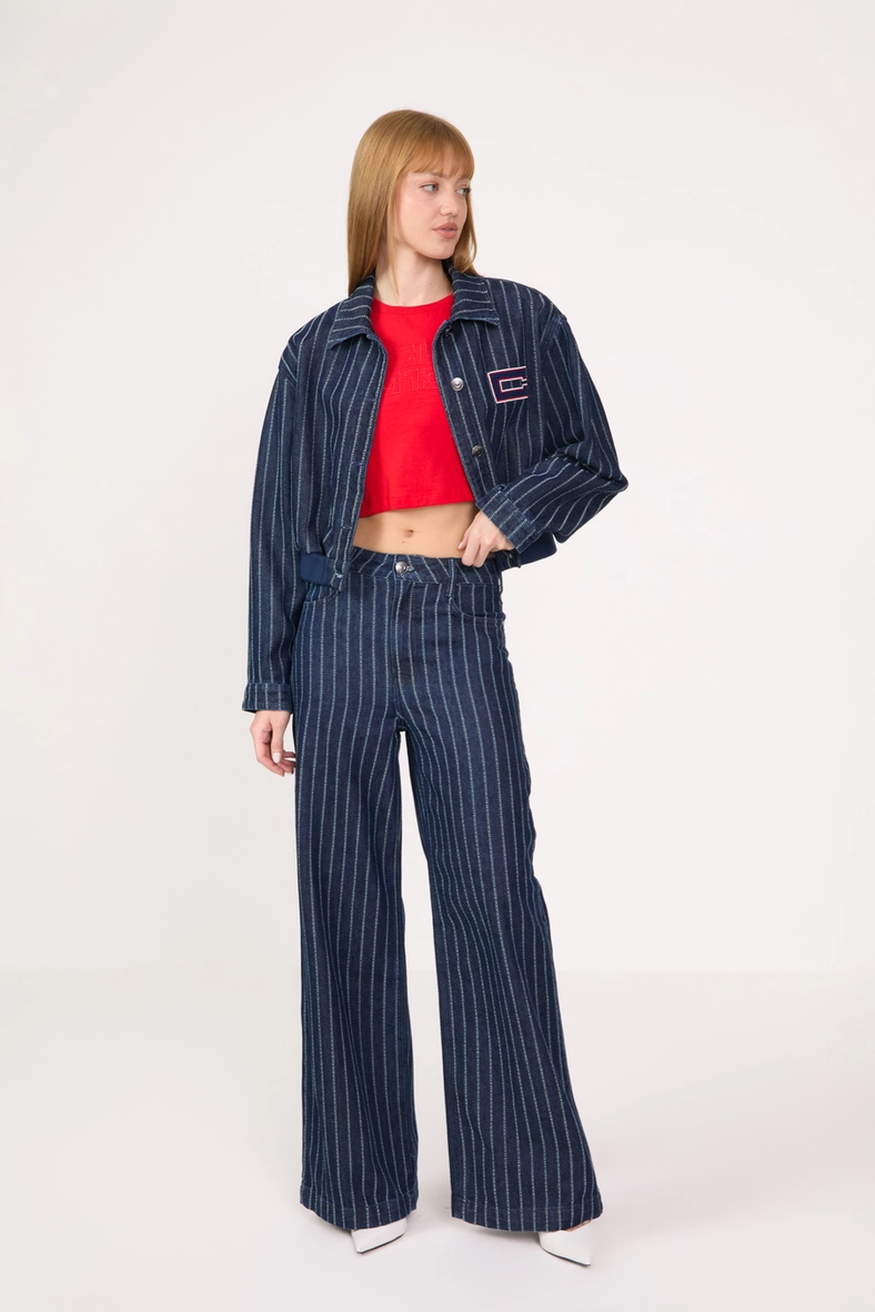 Jaqueta Jeans Bomber Feminina Listrada Estampados 3