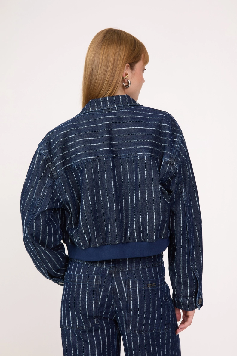 Jaqueta Jeans Bomber Feminina Listrada Estampados 2