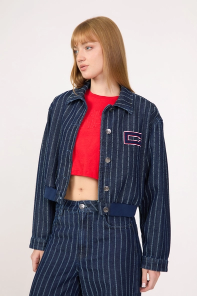 Jaqueta Jeans Bomber Feminina Listrada