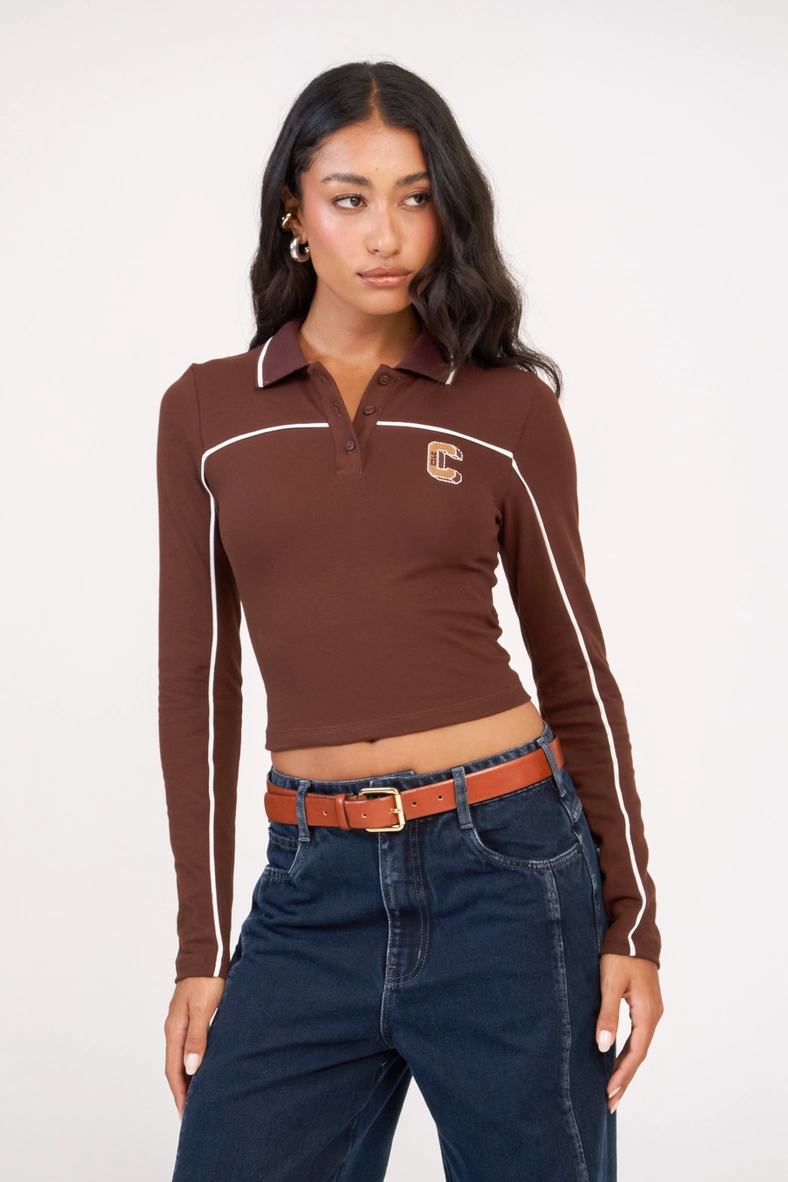 Polo Feminina Small Manga Longa Marrom 3