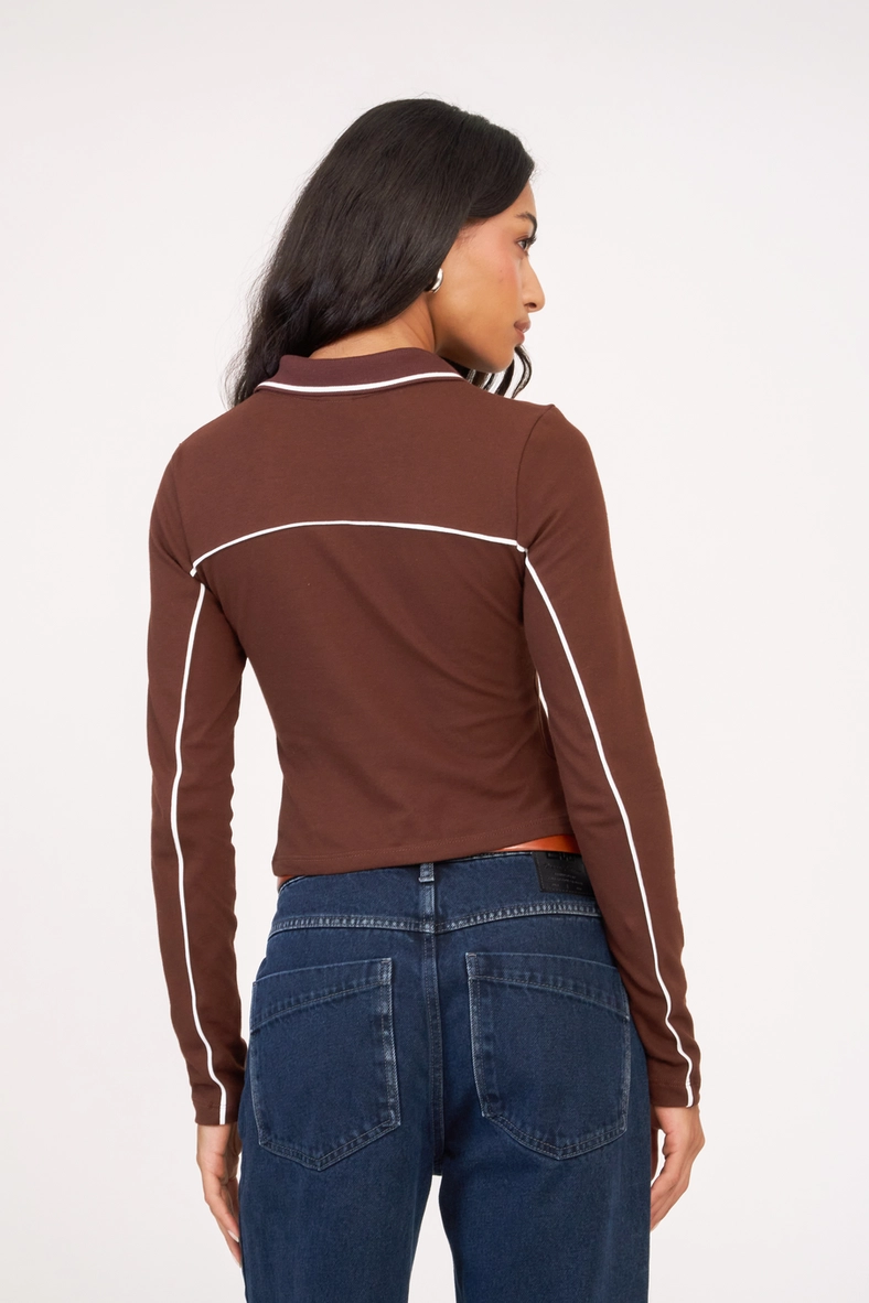 Polo Feminina Small Manga Longa Marrom 4