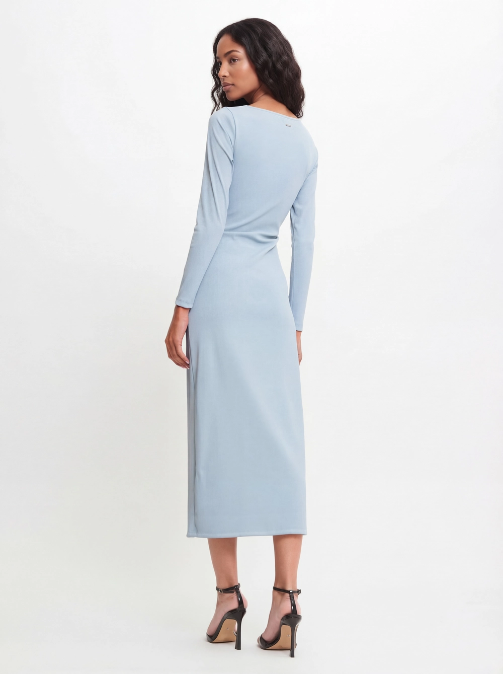 Vestido Midi Slim Manga Longa Azul 1