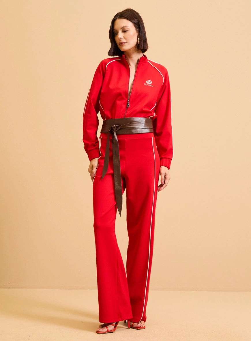 Jaqueta Feminina Gola Dupla Estruturado Contraste Vermelho