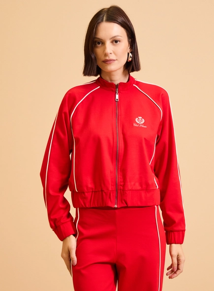 Jaqueta Feminina Gola Dupla Estruturado Contraste