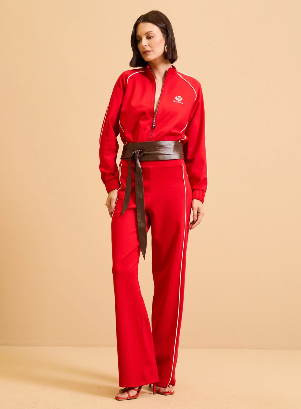 Jaqueta Feminina Gola Dupla Estruturado Contraste Vermelho 4