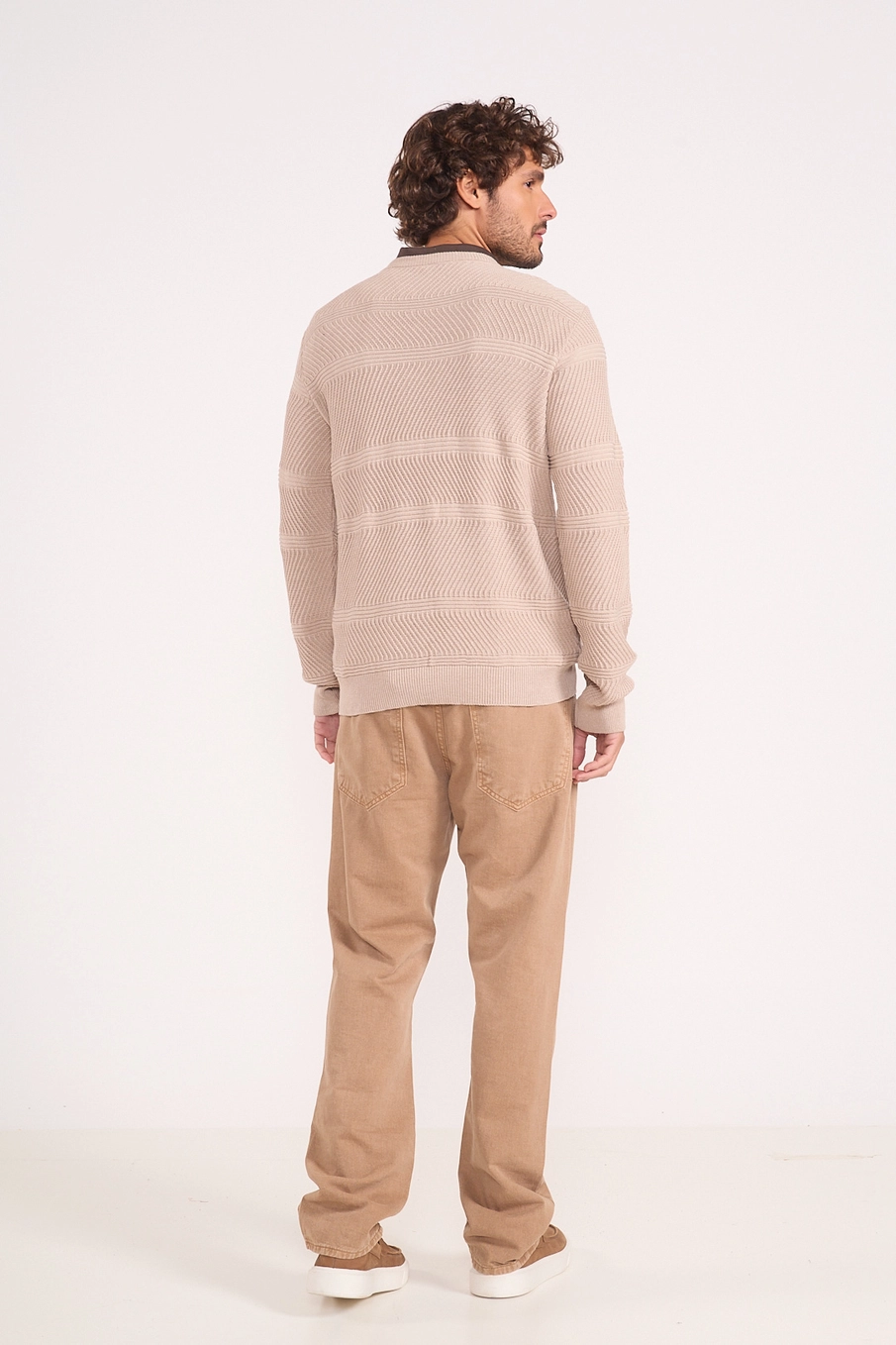 Calça Masculina Reta Em Sarja Bege