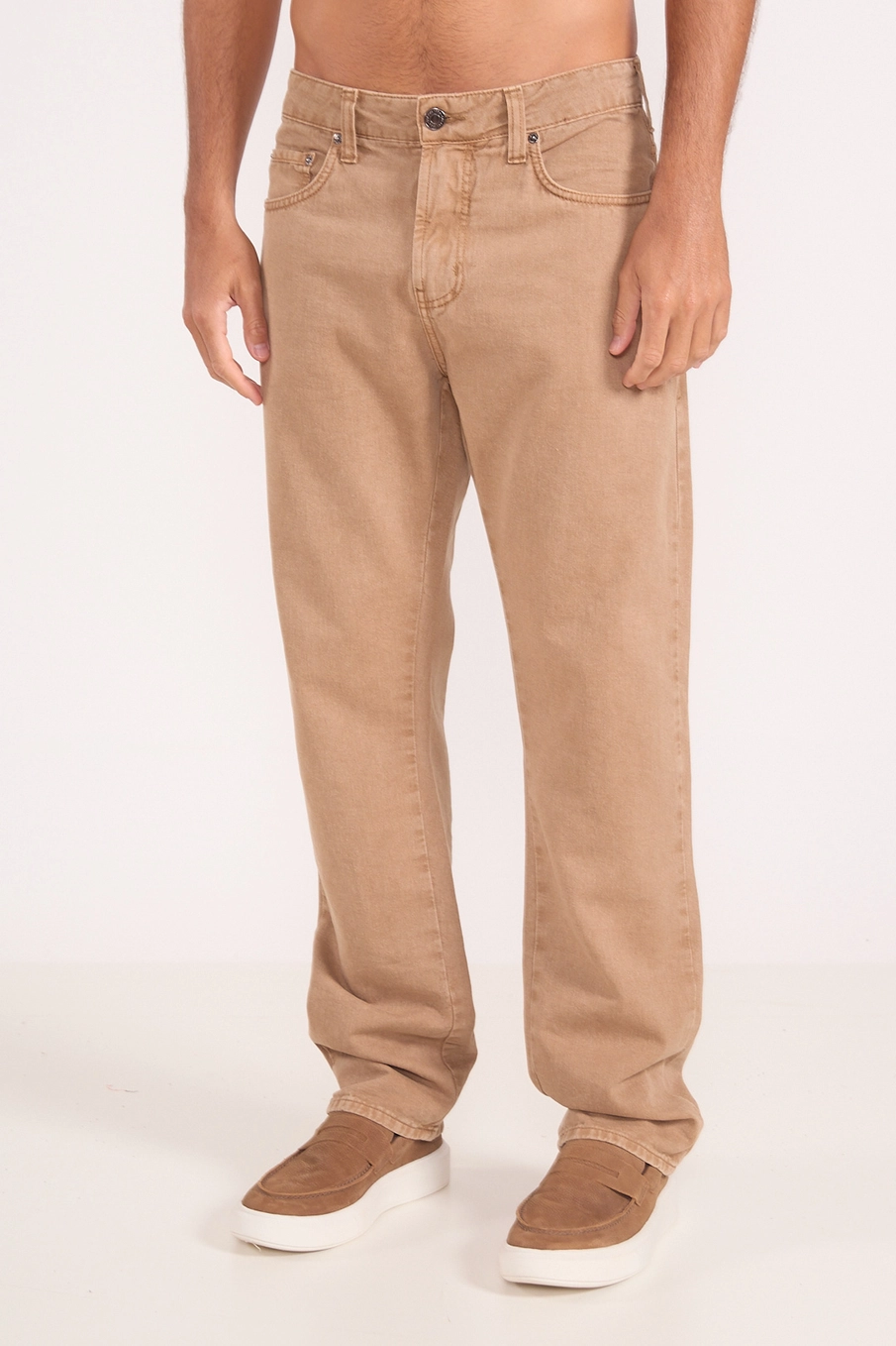 Calça Masculina Reta Em Sarja Bege