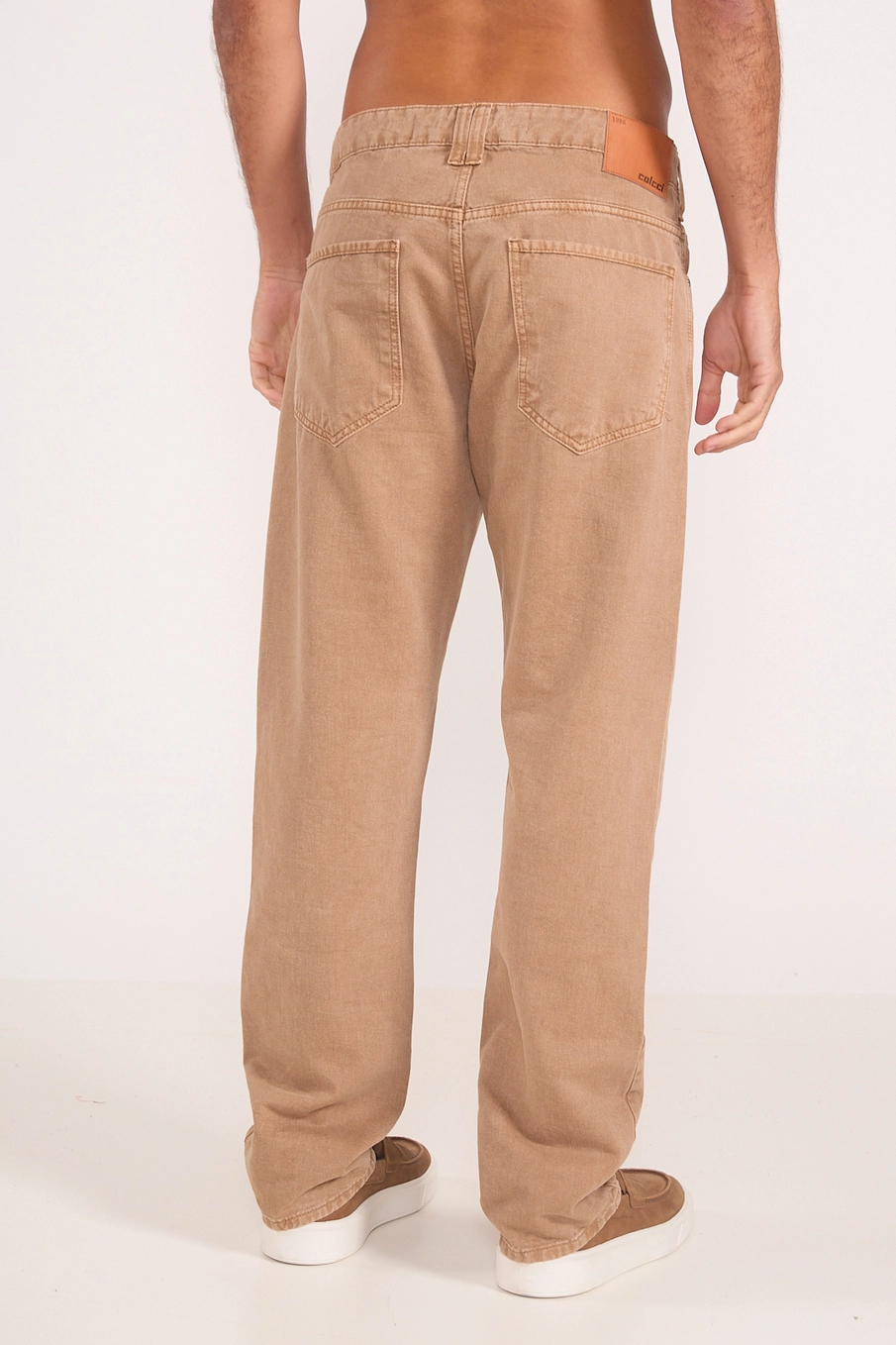 Calça Masculina Reta Em Sarja Bege