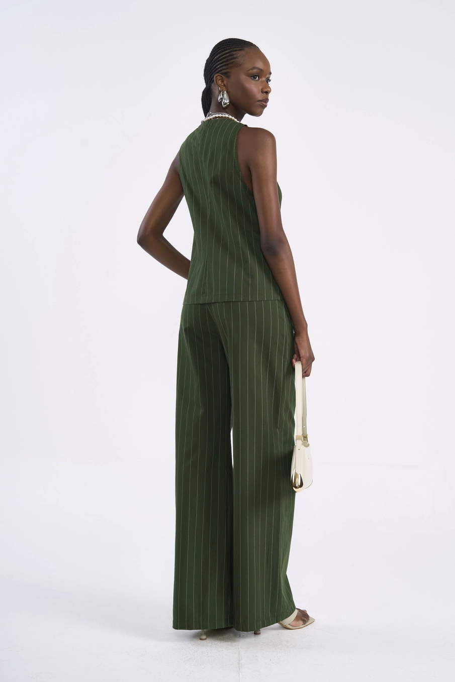 Calça Alfaiataria Reta Ampla Risca De Giz Estampados