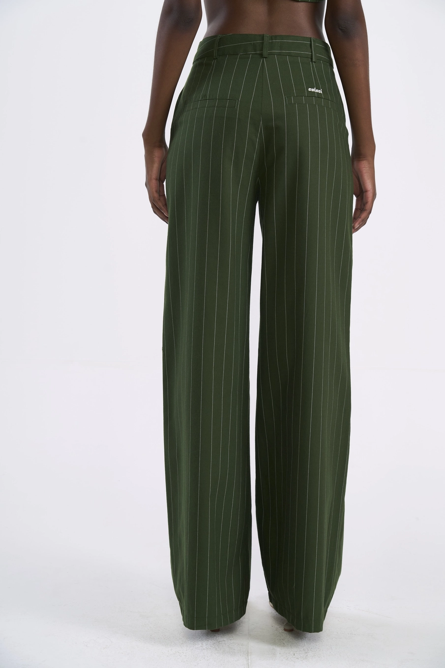 Calça Alfaiataria Reta Ampla Risca De Giz Estampados