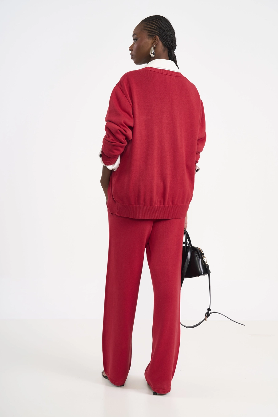 Calça Wide Leg Em Tricô Vermelho
