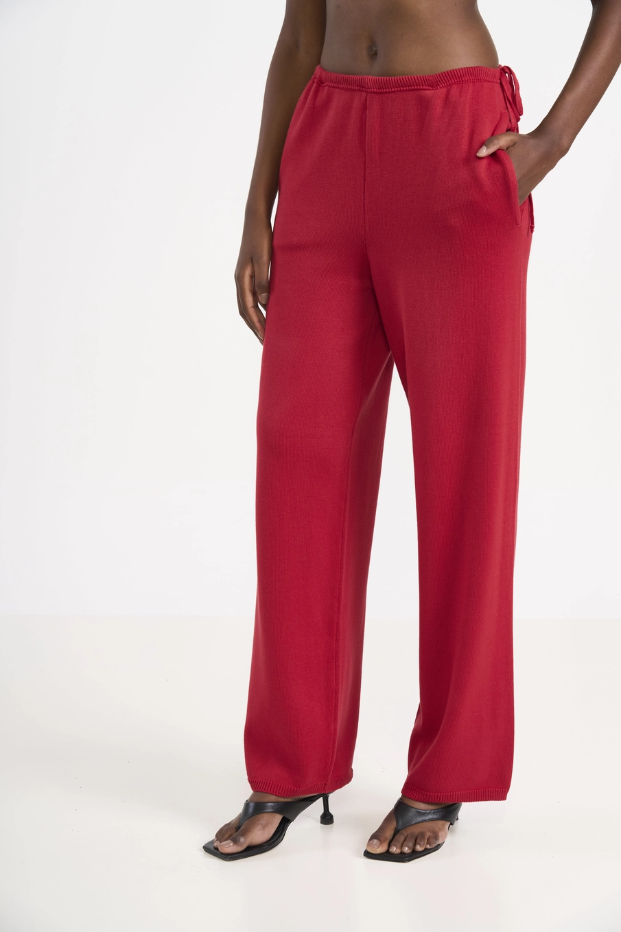 Calça Wide Leg Em Tricô Vermelho