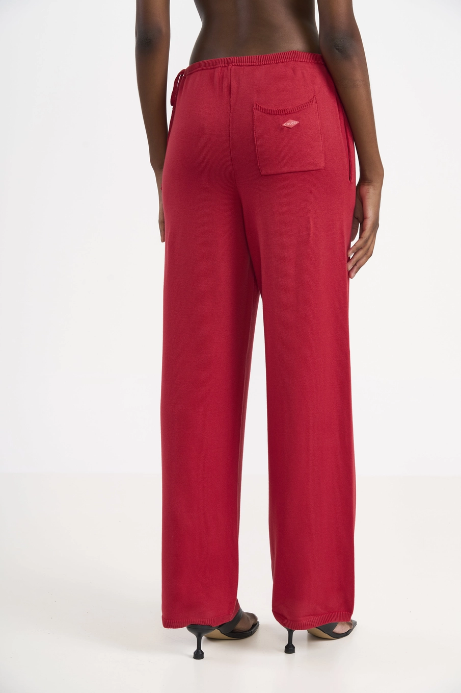 Calça Wide Leg Em Tricô Vermelho