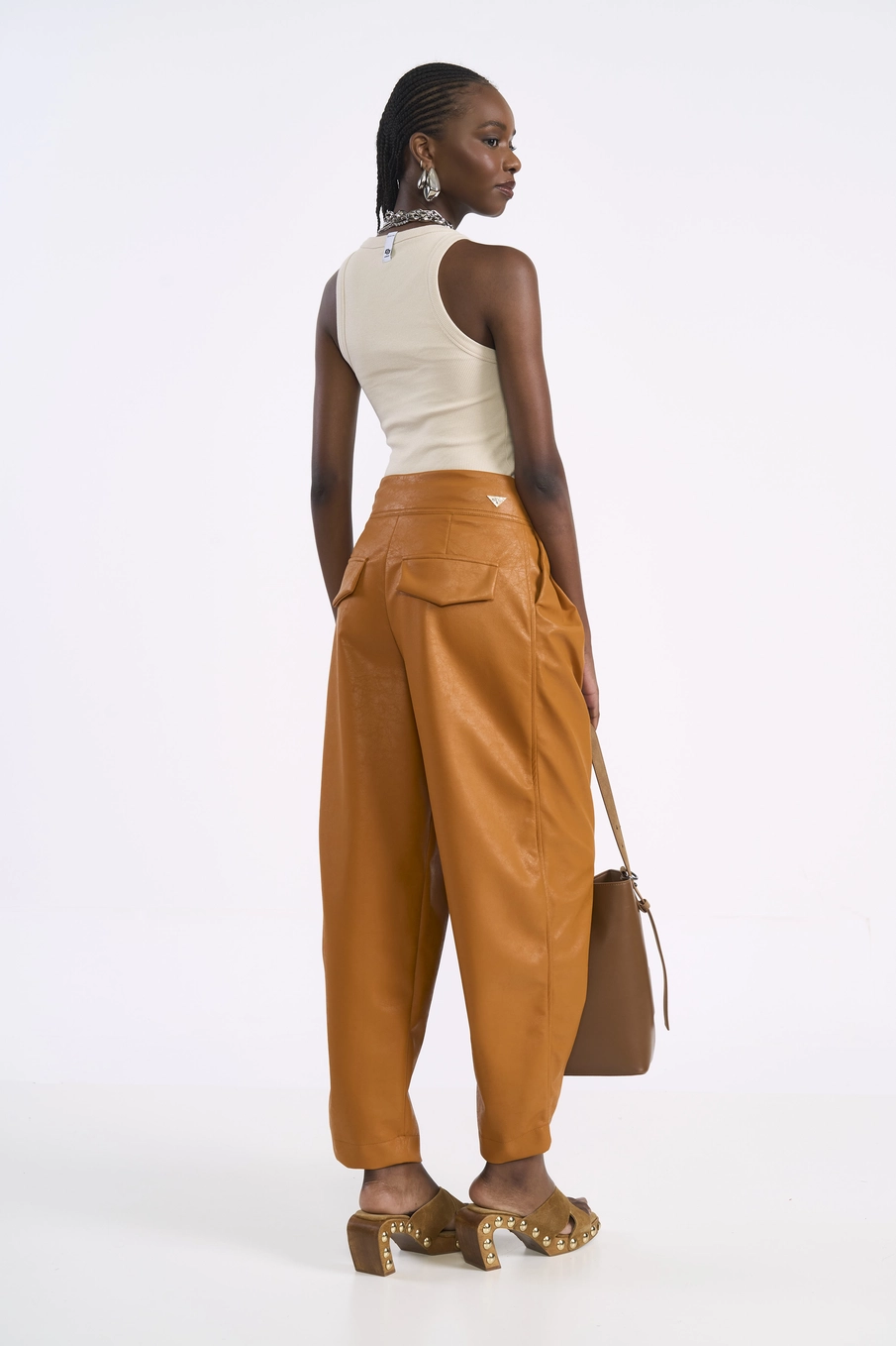 Calça Barril Em Pu Amarelo Pumpkin