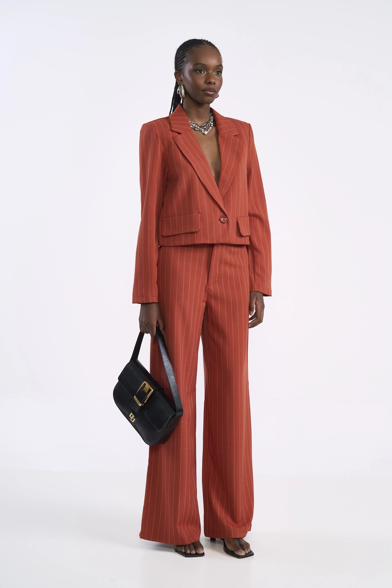 Calça Alfaiataria Wide Leg Risca De Giz