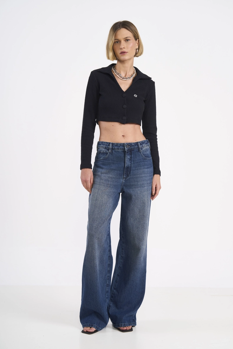Calça Jeans Ampla Cintura Alta Wide Leg Juliette