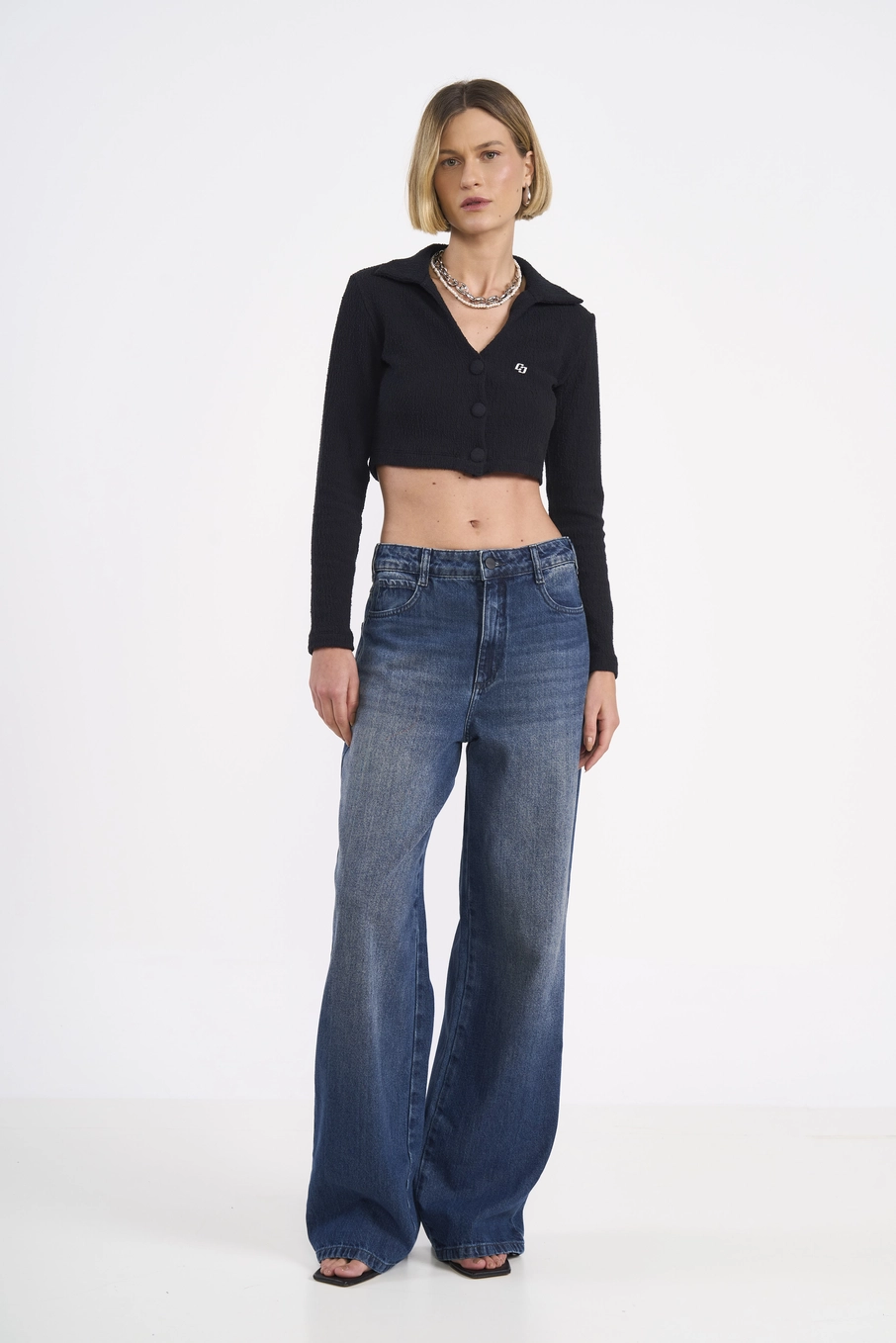 Calça Jeans Ampla Cintura Alta Wide Leg Juliette Índigo