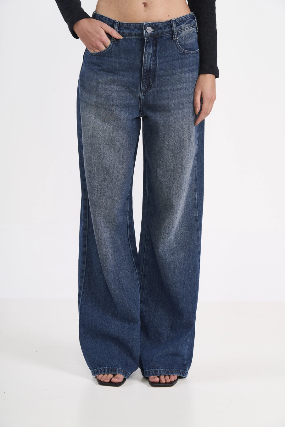 Calça Jeans Ampla Cintura Alta Wide Leg Juliette Índigo
