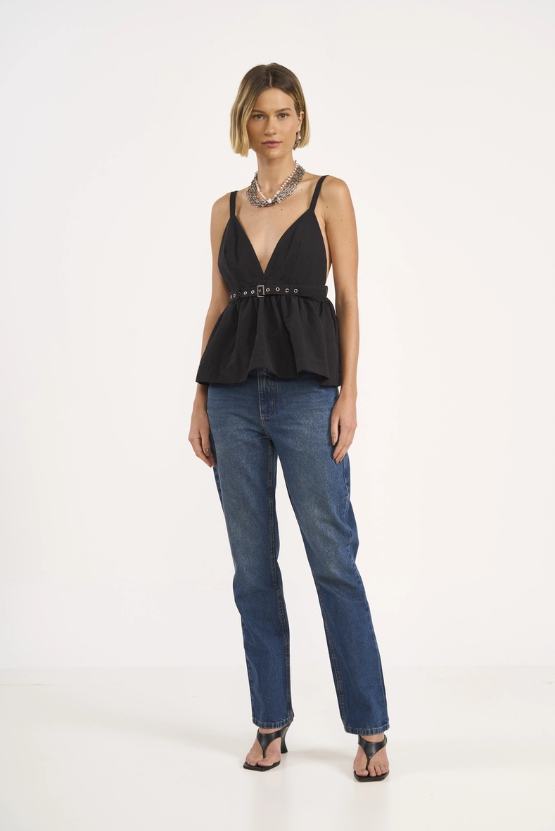 Calça Jeans Reta Azul Médio