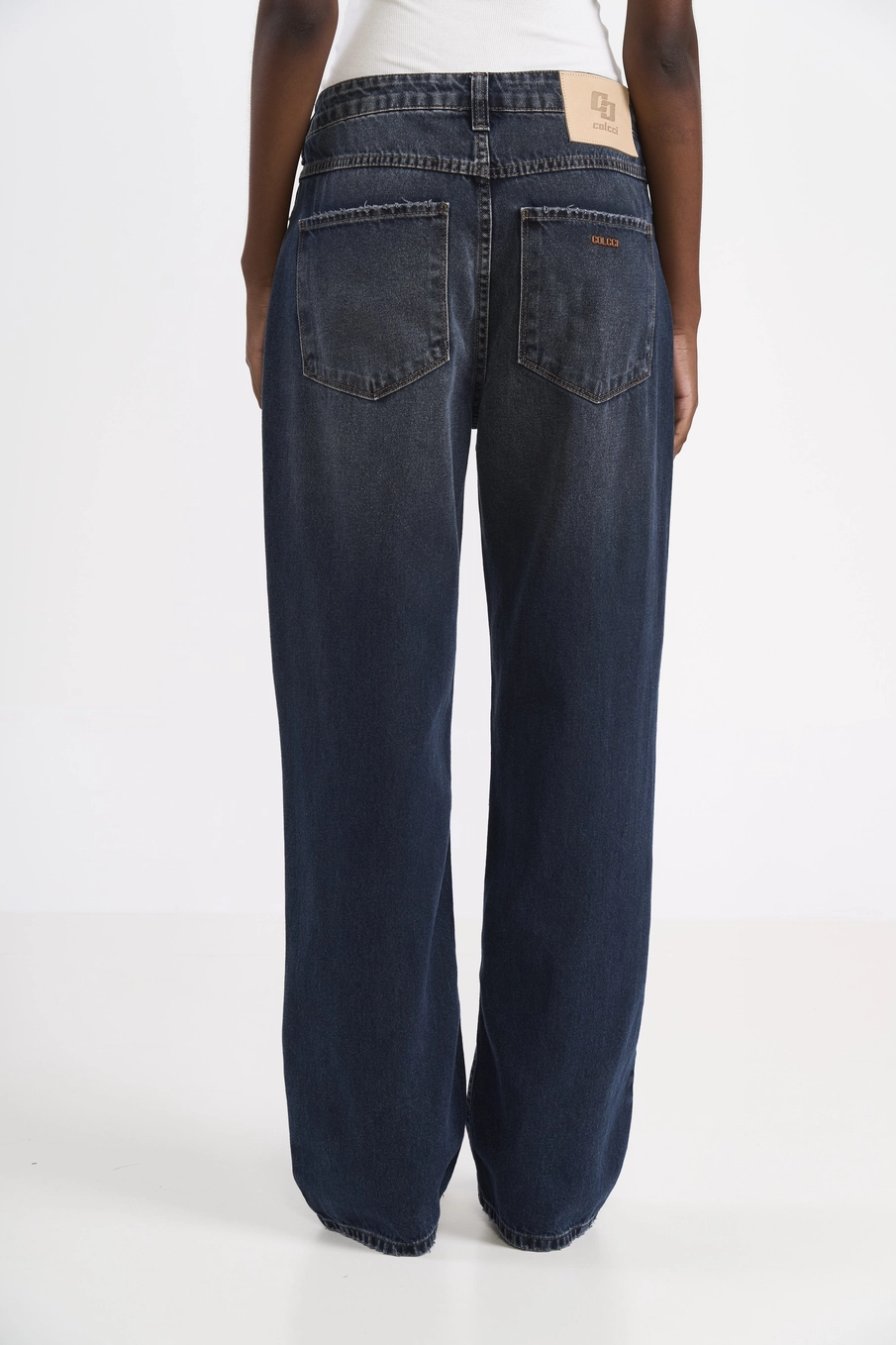 Calça Jeans Wide Leg Cós Assimétrico Índigo