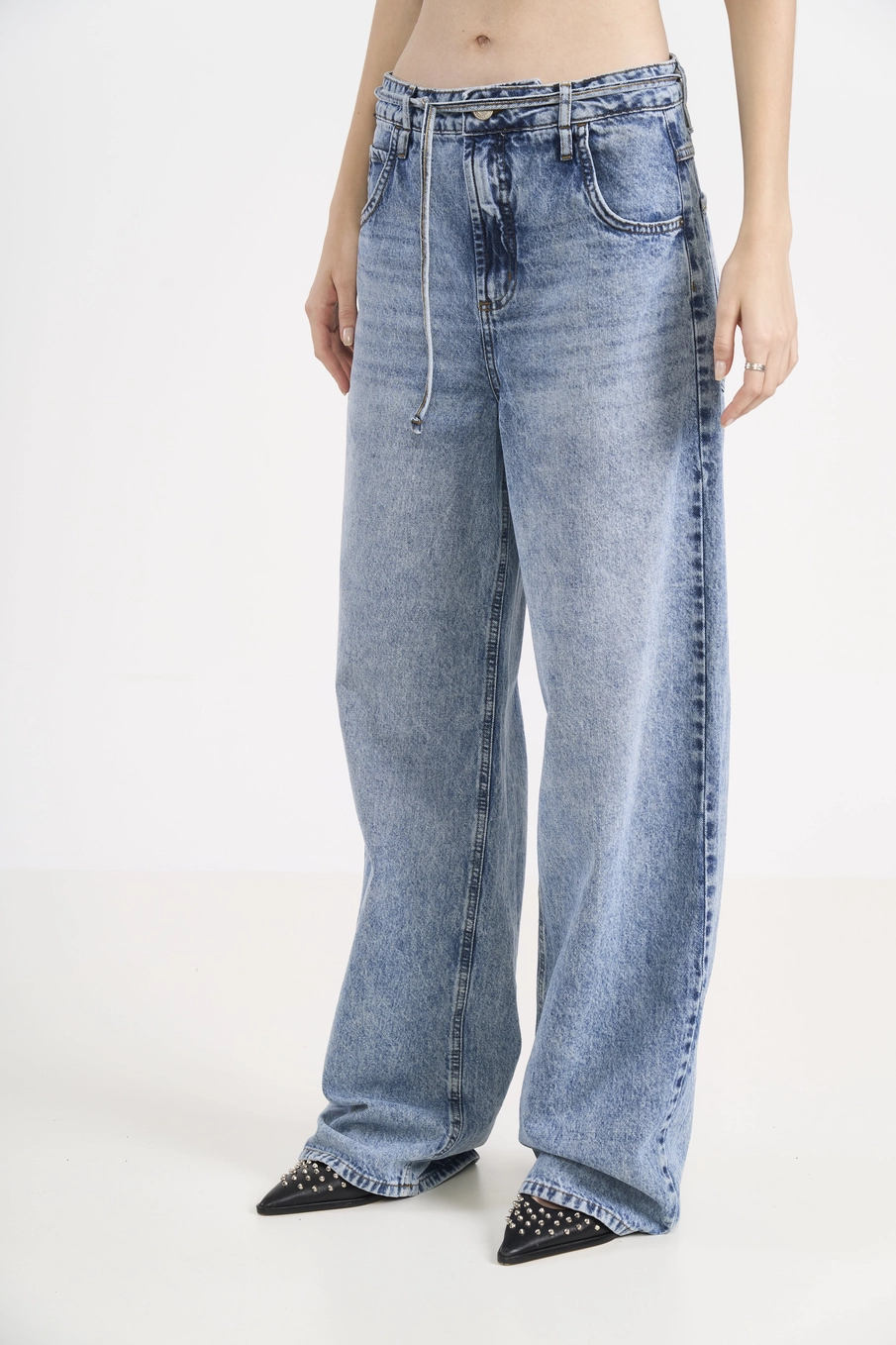 Calça Jeans Feminina Wide Leg Cintura Alta Índigo