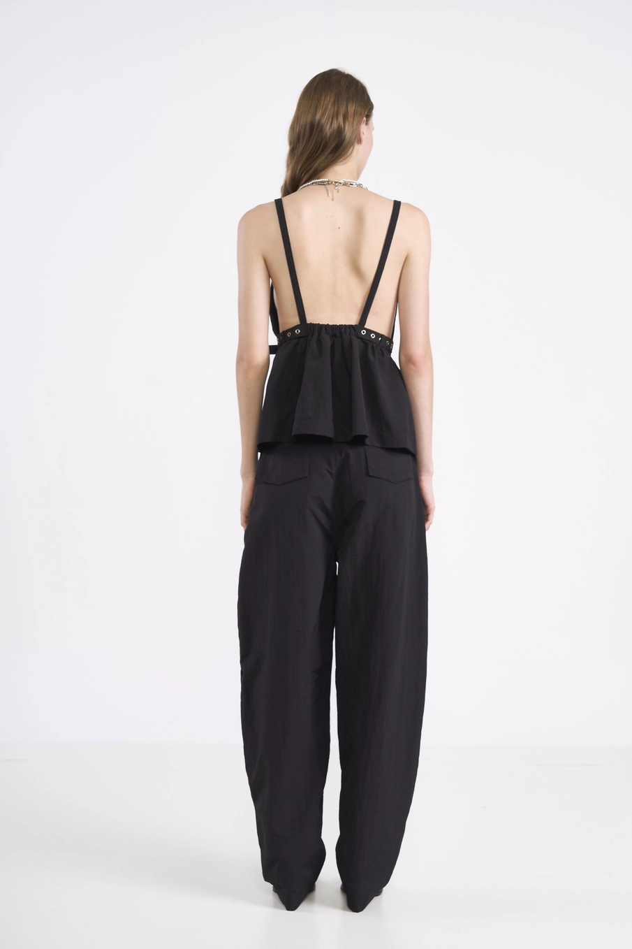Calça Nylon Barril Com Cinto Preto