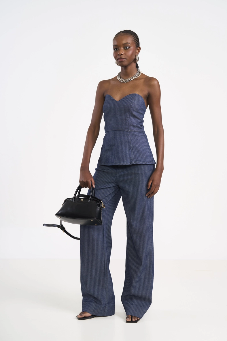 Calça Jeans Wide Leg Risca De Giz