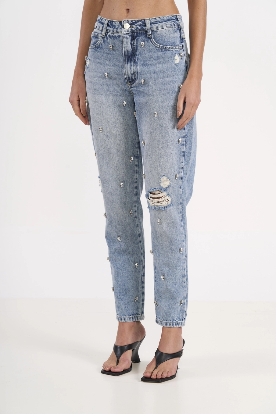 Calça Jeans Bruna Reta Com Bordado Manual Índigo