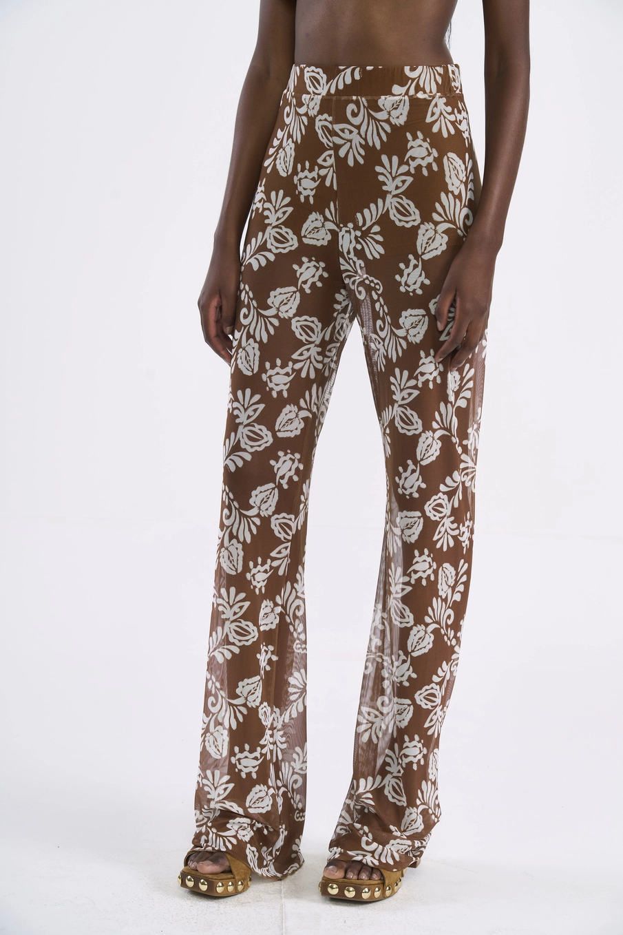 Calça Flare Em Tule Estampa Terra Floral Estampados