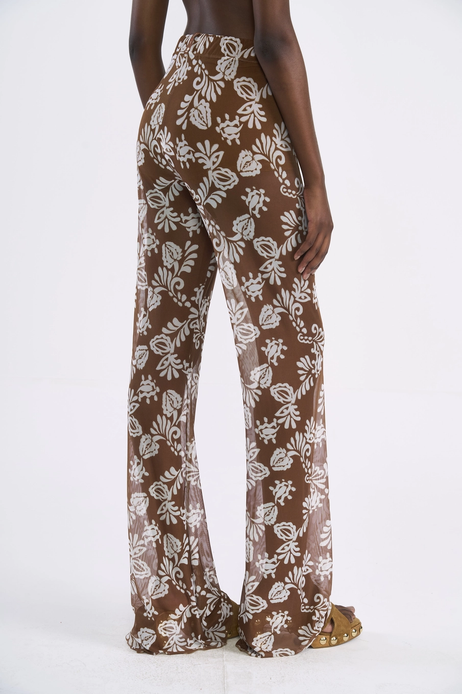 Calça Flare Em Tule Estampa Terra Floral Estampados