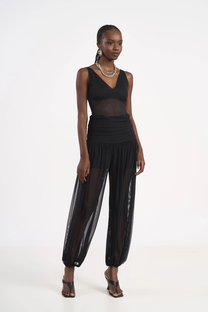 Calça Aladim Em Tule Com Transparência