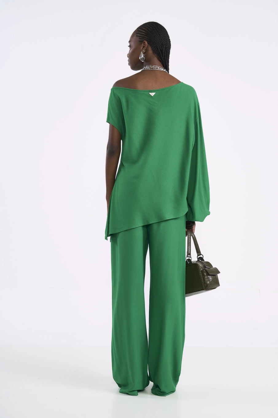 Calça Feminina Wide Leg Cintura Alta Verde Vanity