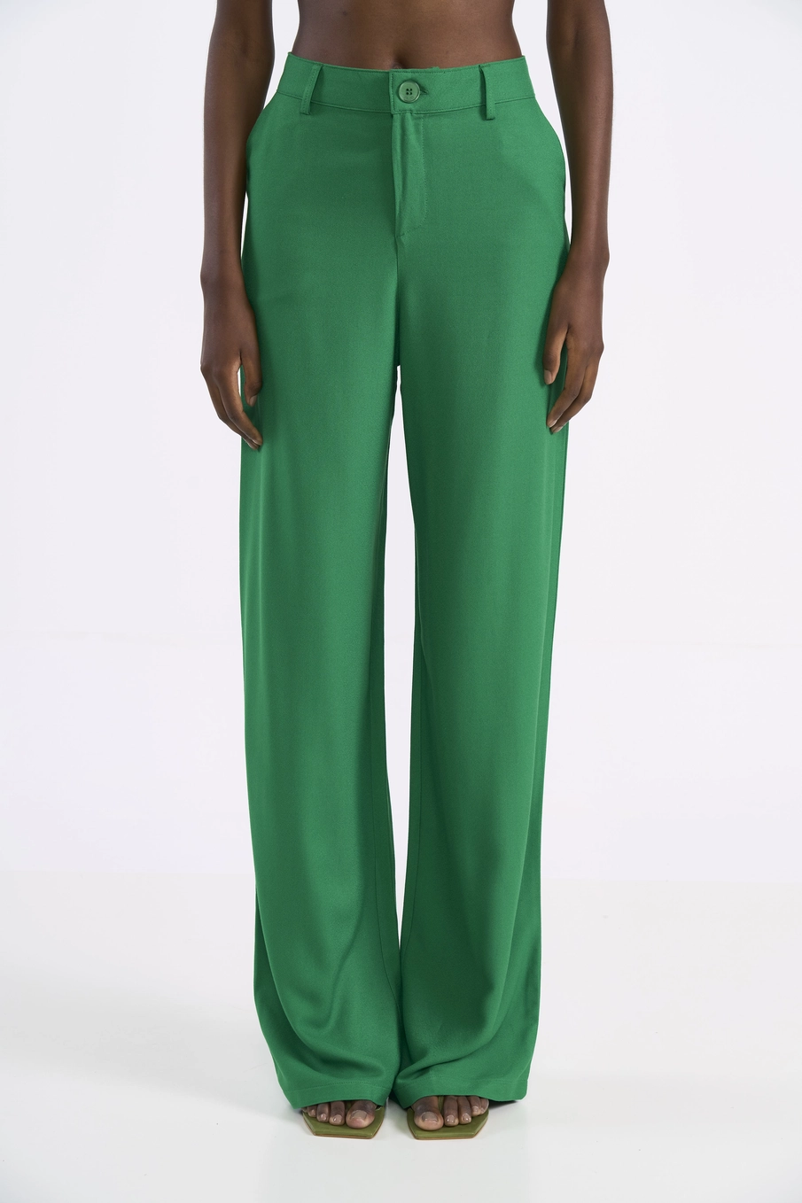 Calça Feminina Wide Leg Cintura Alta Verde Vanity