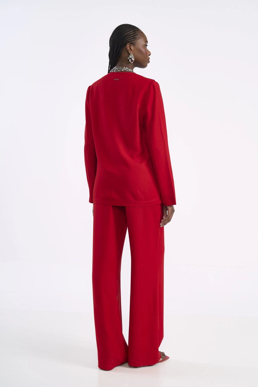 Calça Feminina Wide Leg Alfaiatada De Cintura Alta Vermelho