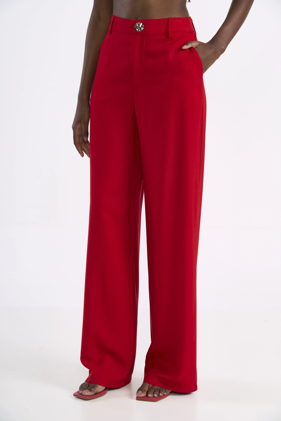 Calça Feminina Wide Leg Alfaiatada De Cintura Alta Vermelho