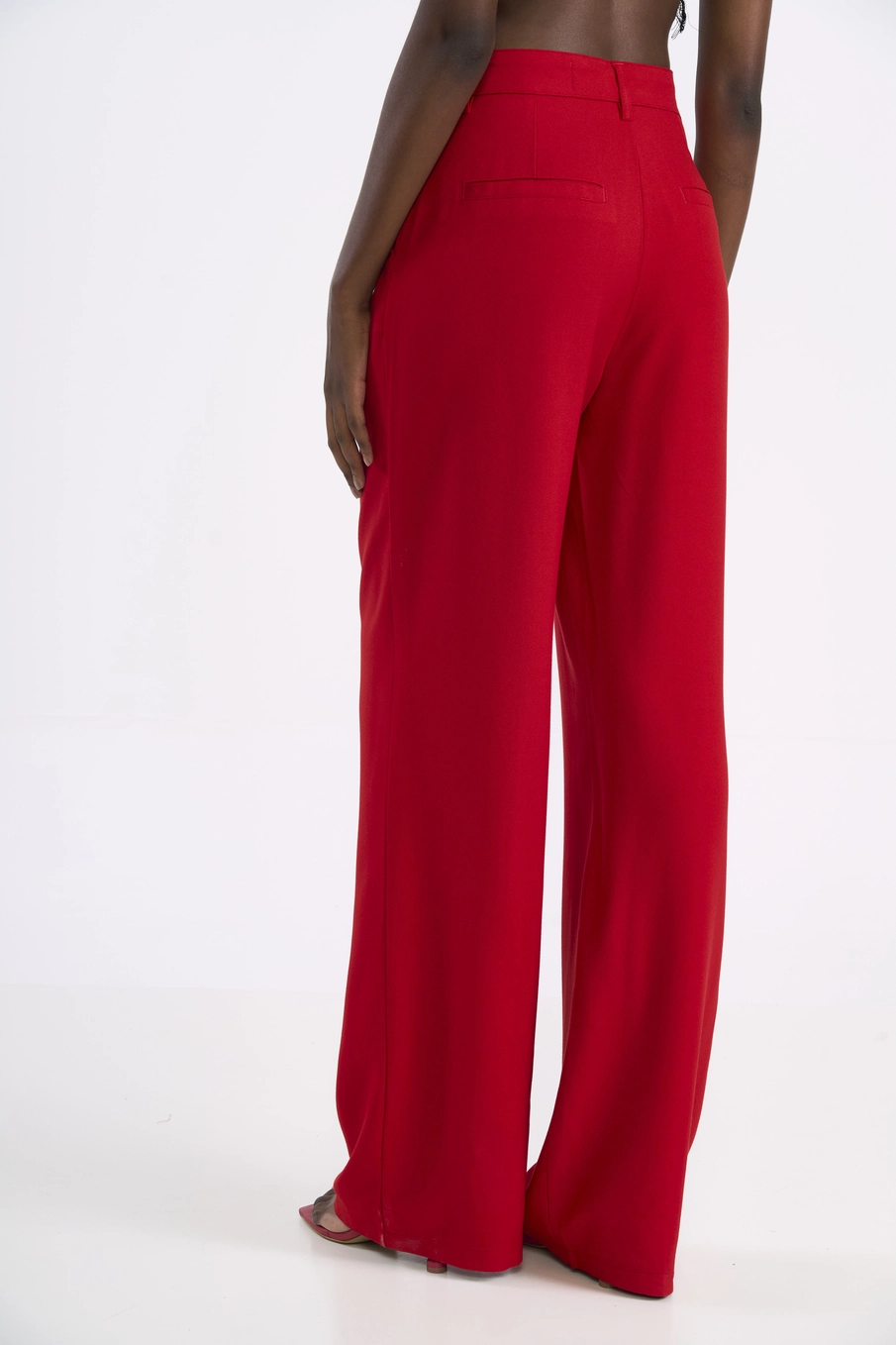 Calça Feminina Wide Leg Alfaiatada De Cintura Alta Vermelho