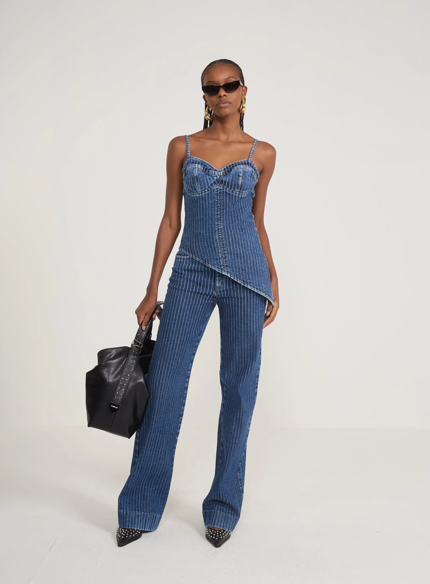 Calça Jeans Wide Leg Risca De Giz