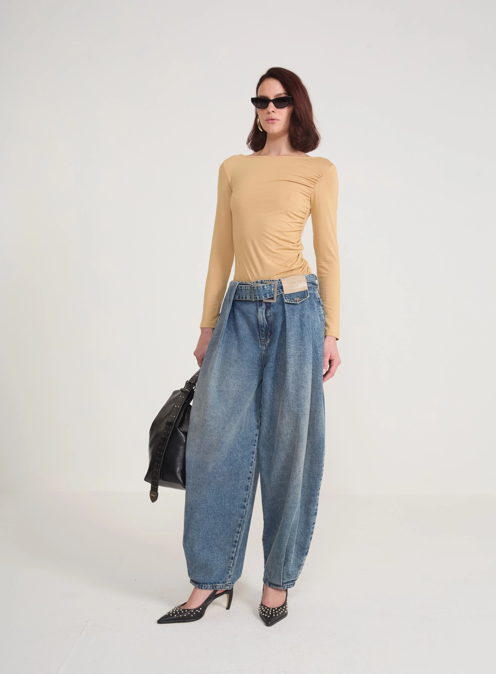 Calça Jeans Barril Com Cinto Índigo