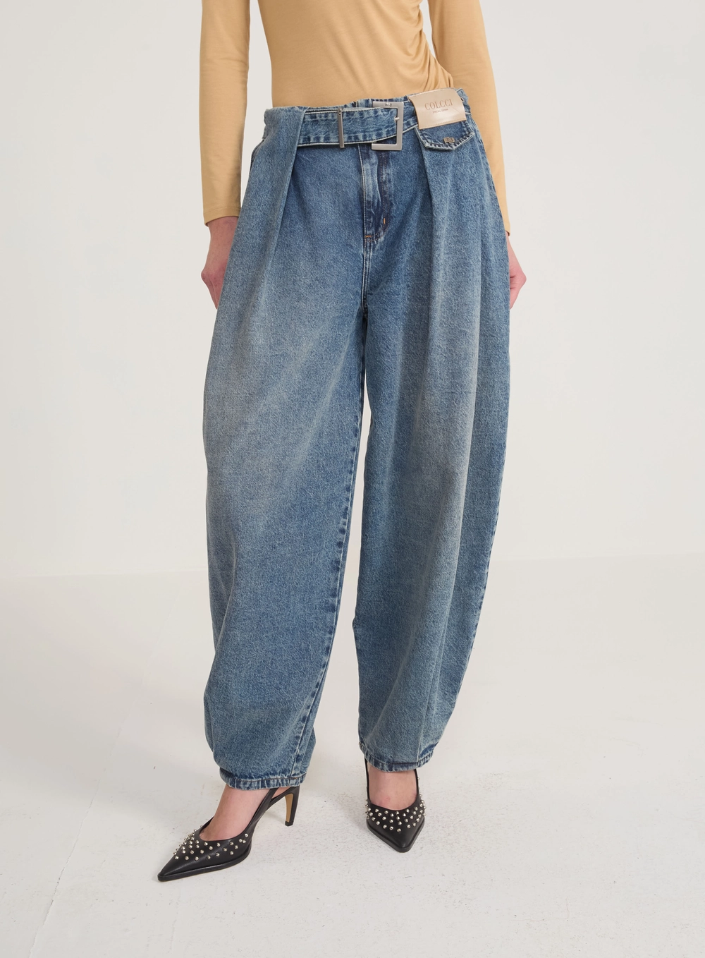 Calça Jeans Barril Com Cinto Índigo