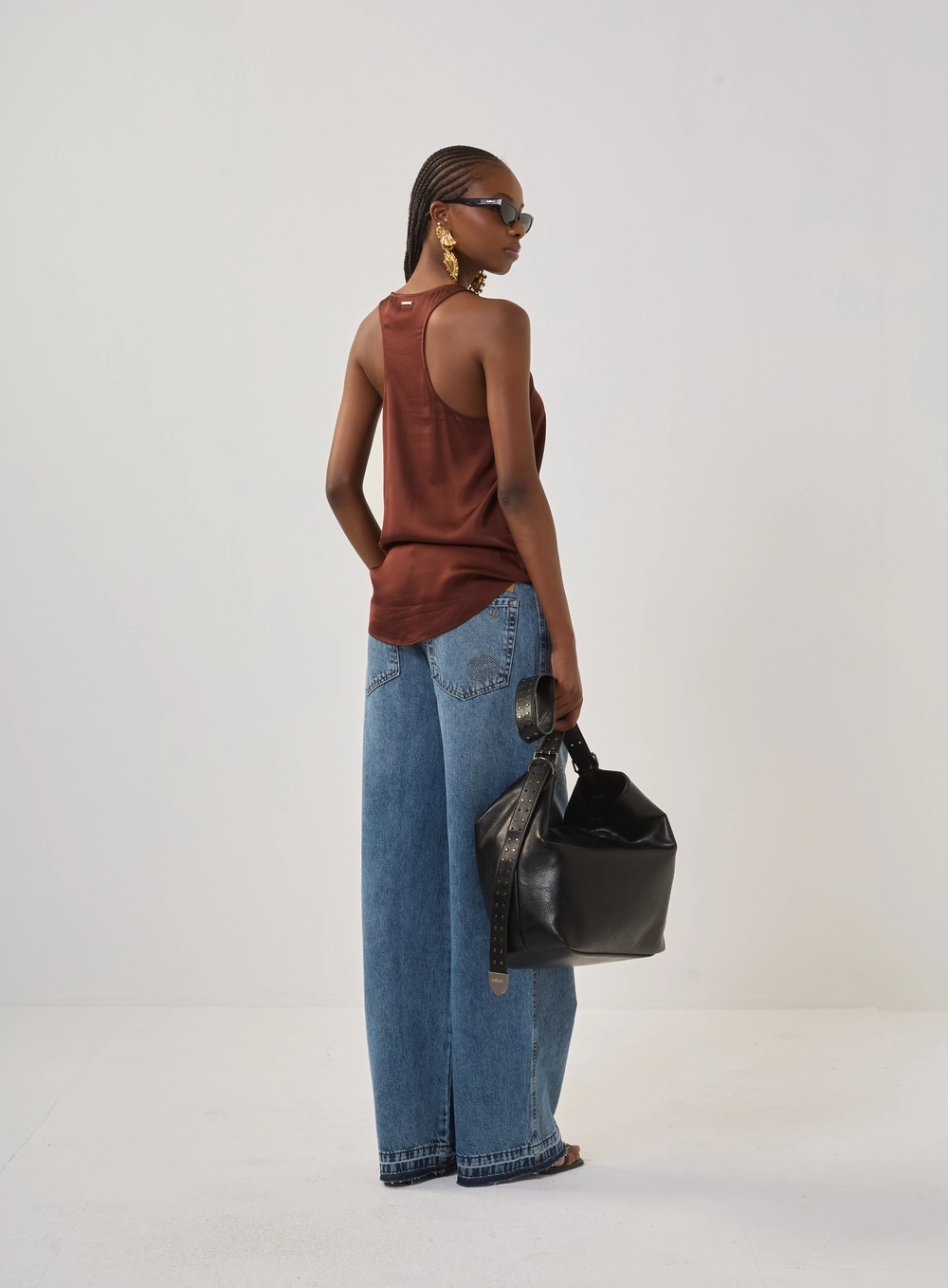 Calça Jeans Wide Leg Bordada Índigo