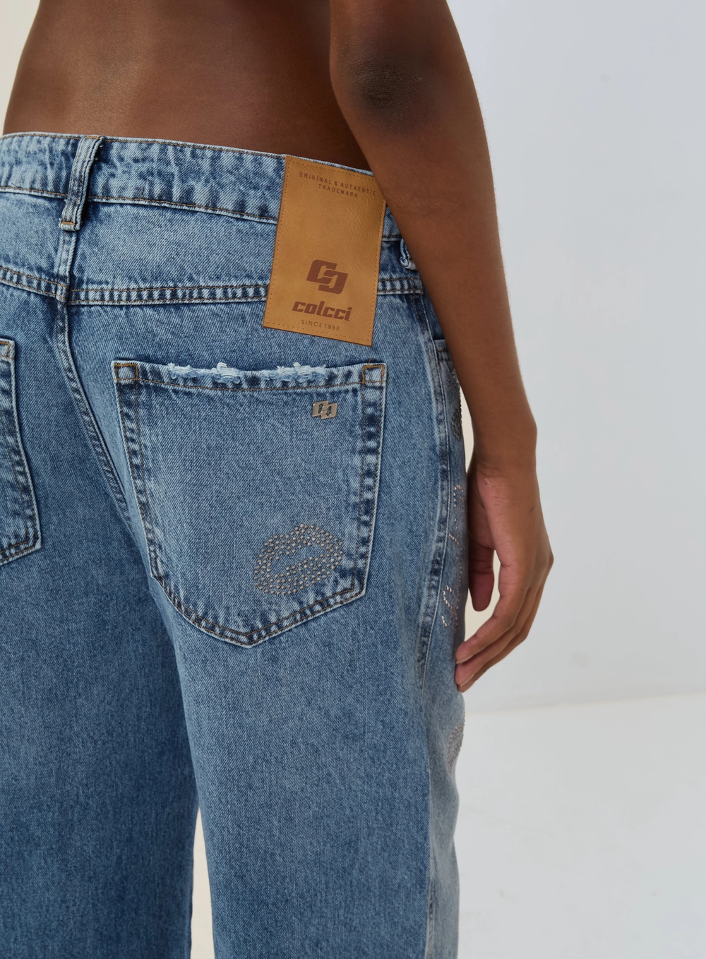 Calça Jeans Wide Leg Bordada Índigo